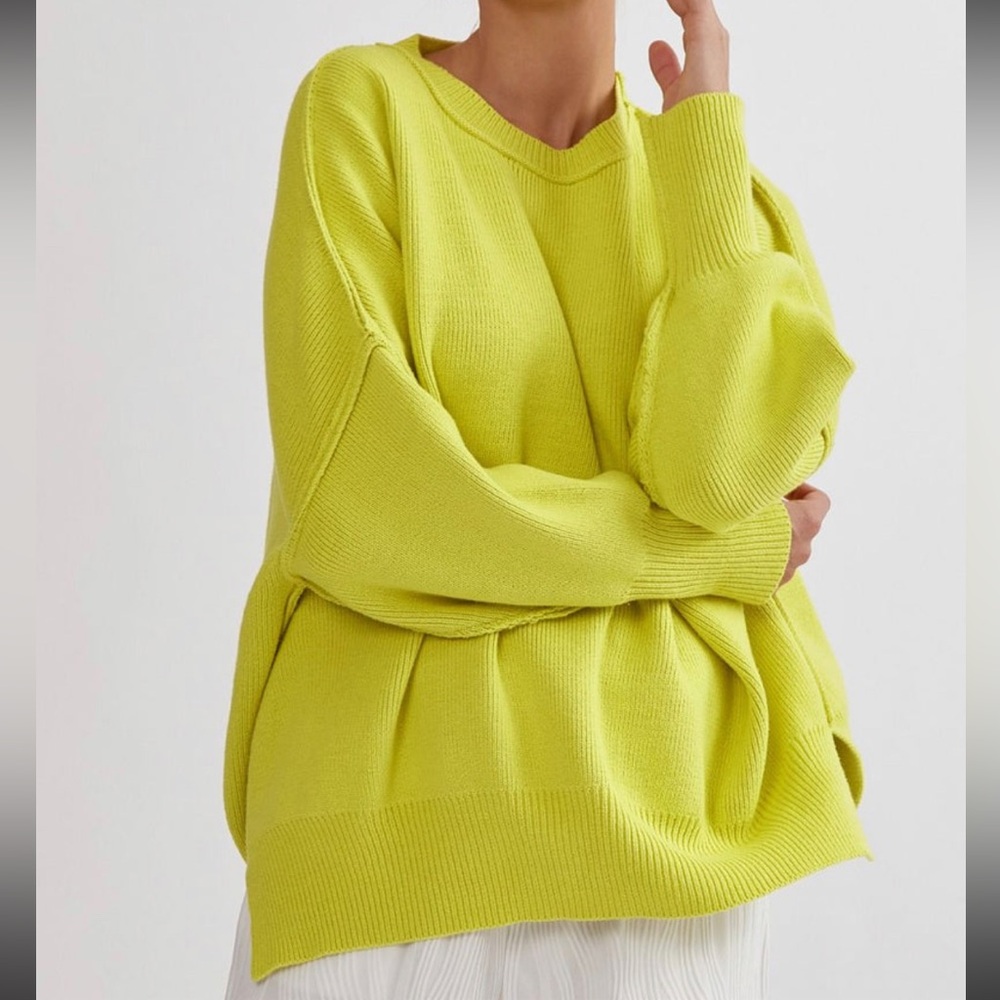 NEW Entro Oversized Drop Shoulder Heavy Knit Cozy Sweater Lime Green Size L NWT